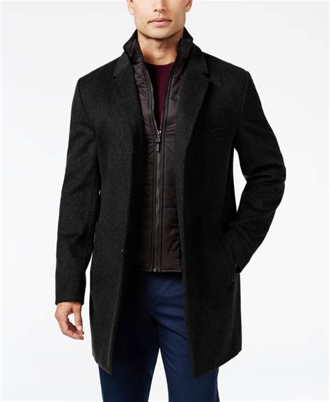 michael kors men's water-resistant slim-fit overcoat with zip-out liner|michael kors waterproof coat.